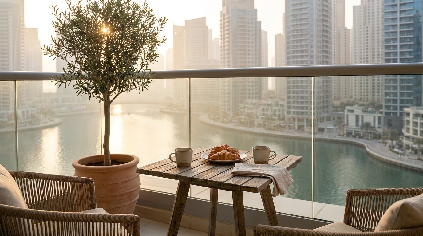 Morning coffee on a Dubai balcony